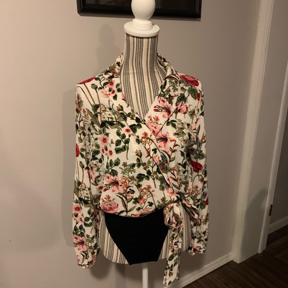 2/$12 Bodysuit one piece floral blouse - Picture 1 of 3